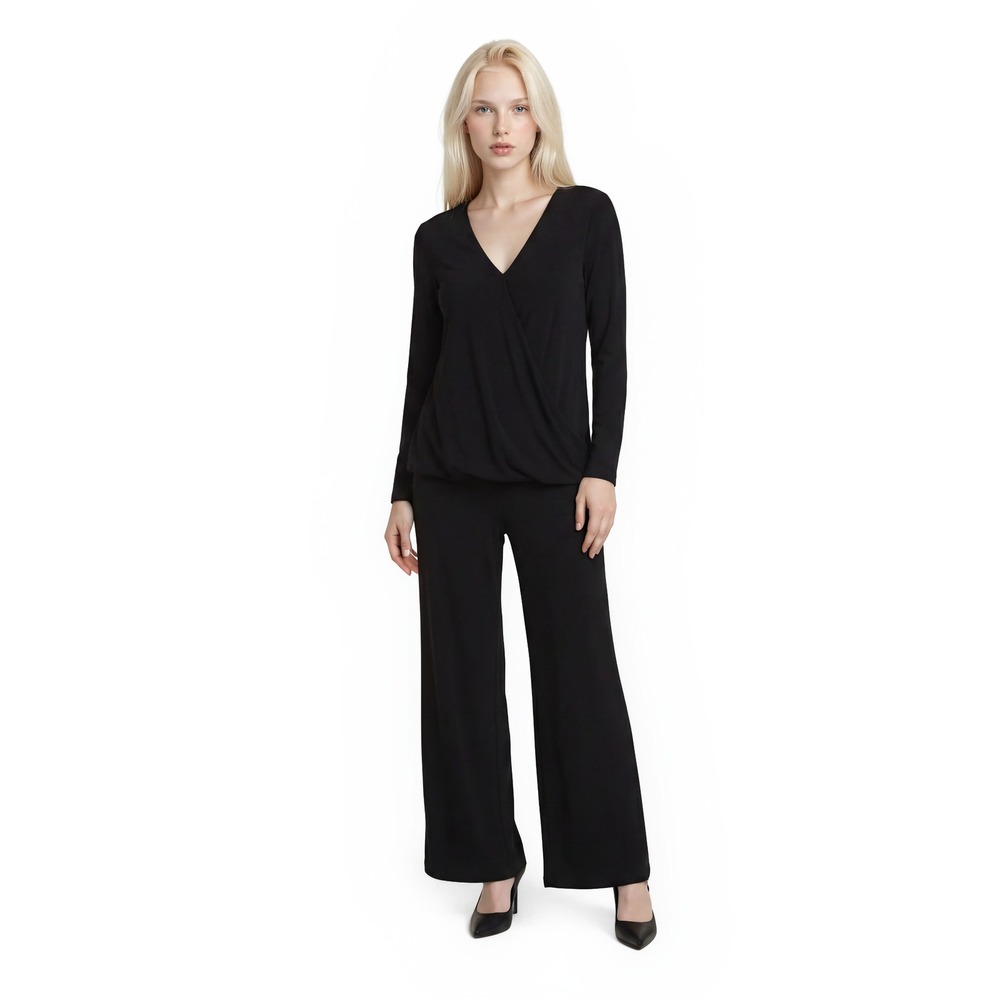 Lauren Ralph Lauren Jumpsuit Womens Size 8 Black Long Sleeve Ruched Wide Leg